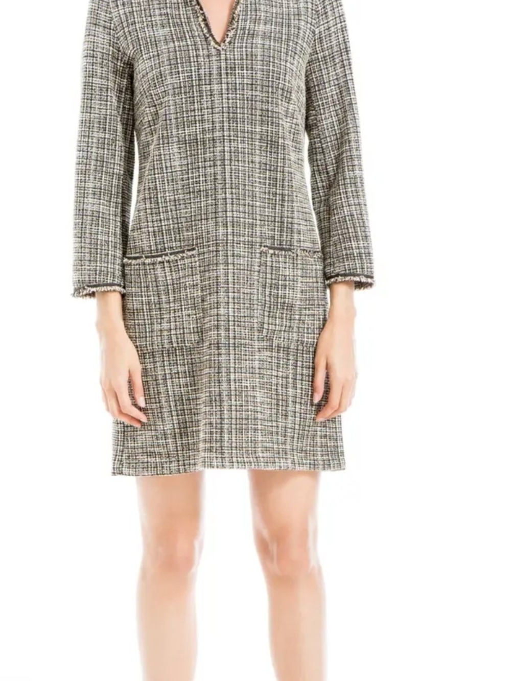 Plaid Tweed Mini Dress in Black & White
